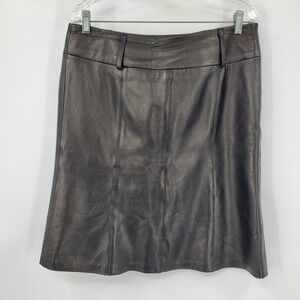 Vintage Cache Black Leather Paneled A-Line Skirt 10 Knee Length Y2K Grunge Goth
